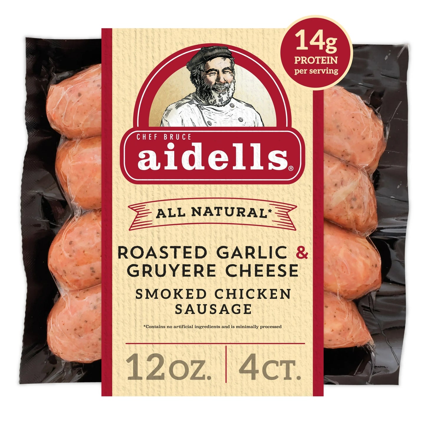 Aidells All Natural Roasted Garlic & Gruyere Cheese Smoked Chicken Sausage Links, 12 oz, 4 Count