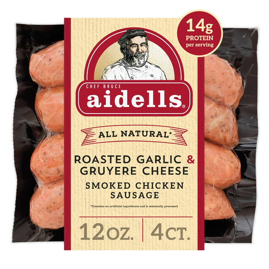 Aidells All Natural Roasted Garlic & Gruyere Cheese Smoked Chicken Sausage Links, 12 oz, 4 Count