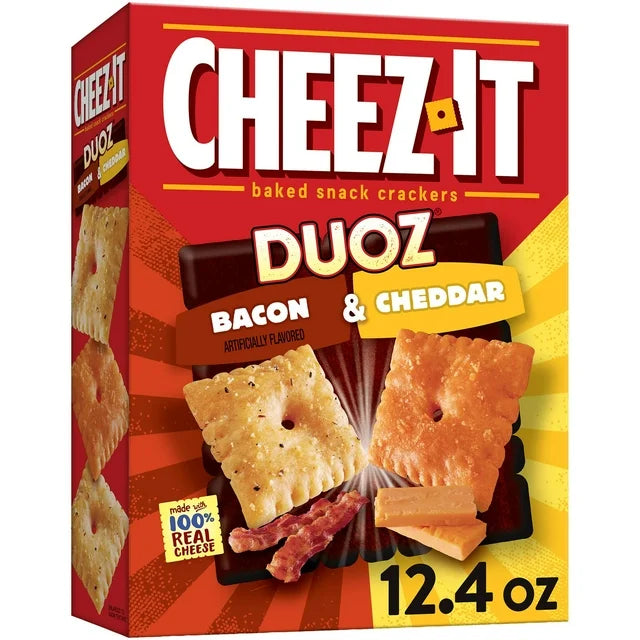 Cheez-It DUOZ Bacon and Cheddar Crackers, Baked Snack Crackers, 12.4 oz