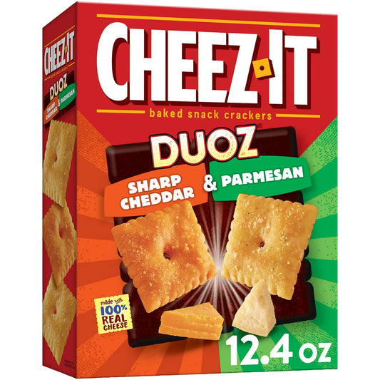Cheez-It DUOZ Sharp Cheddar and Parmesan Cheese Crackers, Baked Snack Crackers, 12.4 oz