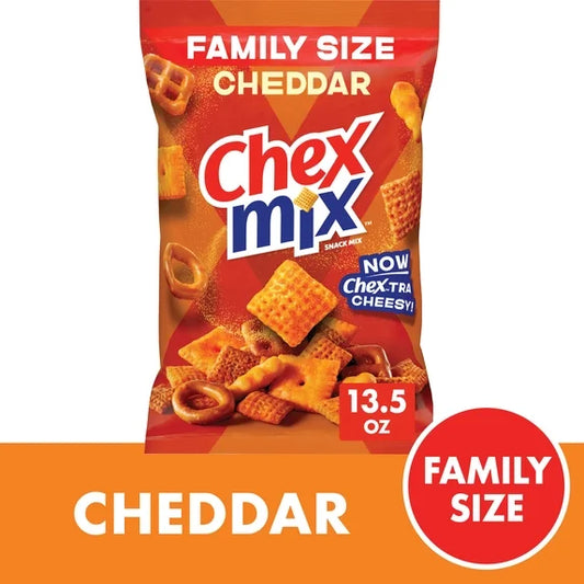 Chex Mix Cheddar Snack Mix, Savory Snack Bag, Family Size, 13.5 oz
