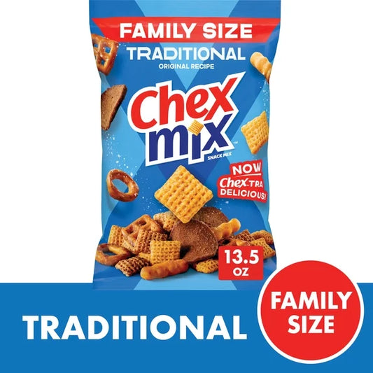 Chex Mix Traditional Original Recipe Snack Mix, Savory Snack Bag, Family Size, 13.5 oz