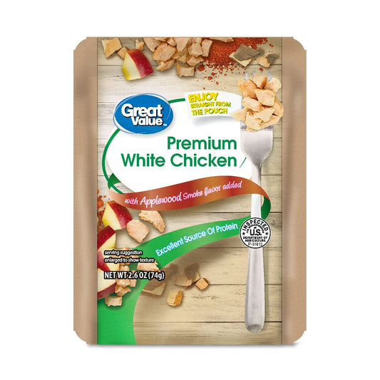 Great Value Premium White Chicken, Applewood Smoke, 2.6 oz Pouch