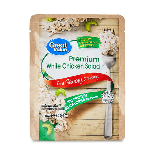 Great Value Premium White Chicken Salad Pouch, Ready-to-Eat, 2.6 oz, Shelf-Stable