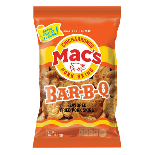 Mac's 1PACK,Chicharrones BBQ Flavored Crispy Fried Pork Skins 5 oz