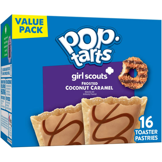 Pop-Tarts  Girl Scouts Frosted Coconut Caramel Toaster Pastries, Breakfast Foods, Shelf-Stable, 27 oz (16 Count)