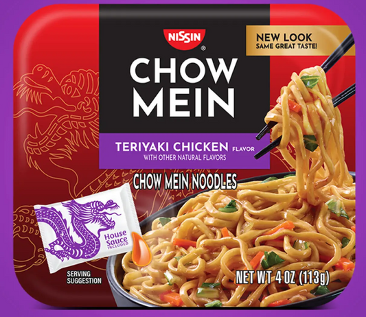 Nissin Foods Chow Mein Instant Noodles, Teriyaki Chicken Flavor, 4.0 oz Tray, Shelf-Stable