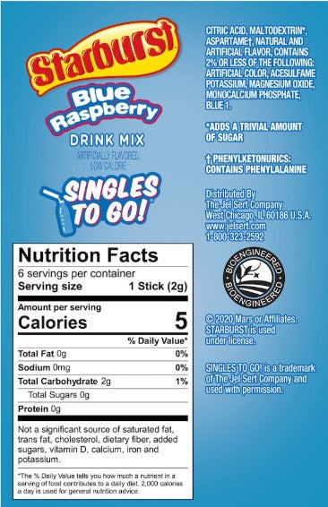 Starburst Blue Raspberry Singles-To-Go Drink Mix Packets, 0.48oz 6-ct. Box