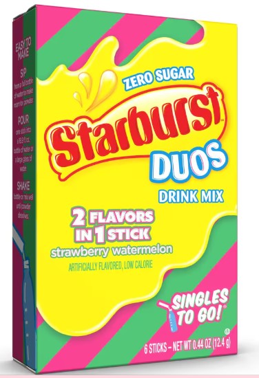 Starburst DUOS Sugar-Free Strawberry Watermelon Singles To-Go Drink Mix,0.44oz 6 ct.