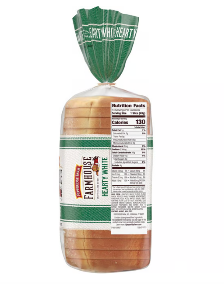 PEPPERIDGE FARM HEARTY WHITE BREAD, 1 LB 0 oz