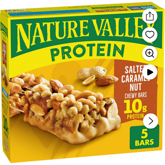 Nature Valley Chewy Protein Granola Bars, Salted Caramel Nut, 5 Bars, 7.1 OZ