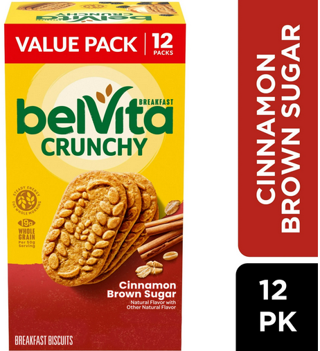 belVita Cinnamon Brown Sugar Breakfast Biscuits, Value Pack, 5.12 OZ, 12 Packs (4 Biscuits Per Pack)