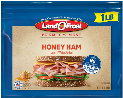 Land O' Frost Premium Hardwood Smoked Honey Ham, Deli Style Lunch Meat, Resealable Plastic Pouch, 16 oz., 1 lb