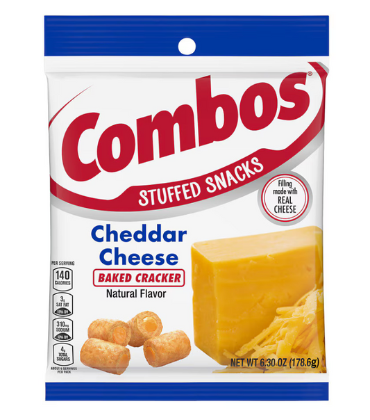 Combos Cheddar Cheese Cracker Baked Snacks Bag, 6.3 oz