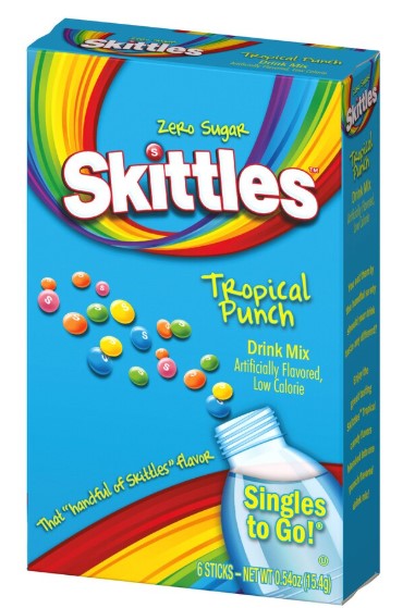 Skittles Zero Sugar Tropical Punch Singles-To-Go Drink Mix Packets, 0.54oz 6-ct.