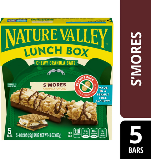 Nature Valley Lunch Box Chewy Granola Bars, S'mores, Peanut Free, 5 Bars, 4.6 oz