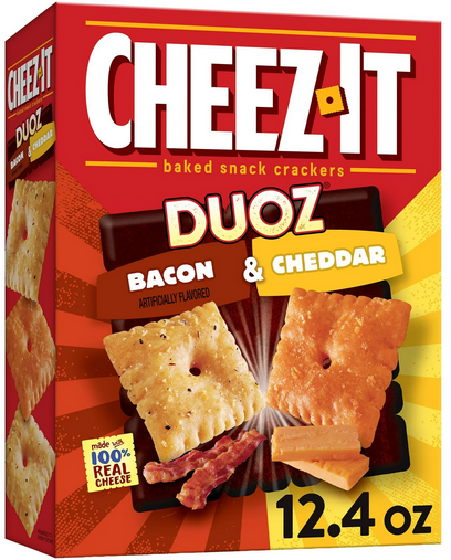 Cheez-It DUOZ Bacon and Cheddar Crackers, Baked Snack Crackers, 12.4 oz