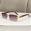 Square Rimless Men's Sunglasses Wooden Texture Temple Driving Travel Sun Protection Multifunctional Polarized Glasses