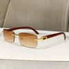 Square Rimless Men's Sunglasses Wooden Texture Temple Driving Travel Sun Protection Multifunctional Polarized Glasses