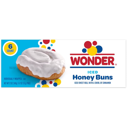 Wonder Iced Honey Buns, Individually Wrapped Iced Pastry Snacks, 10.5 oz, 6 Count