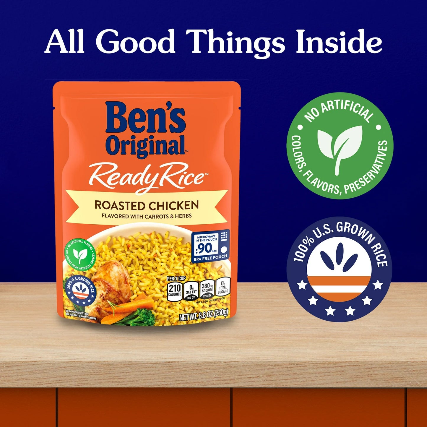 Ben's Original Ready Rice Roasted Chicken Flavored Rice, Easy Dinner Side, 8.8 Ounce Pouch