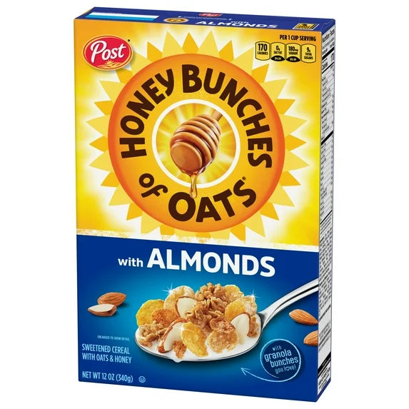 Post Honey Bunches of Oats with Almonds Breakfast Cereal, Crunchy 12 oz Box