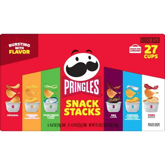 Pringles Snack Stacks Variety Pack Potato Crisps Chips, Lunch Snacks, 27 Count, 19.5-ounce box