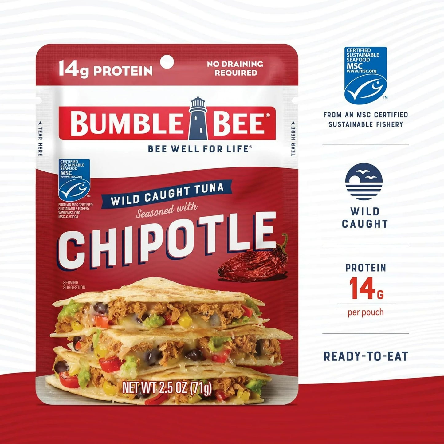 Bumble Bee Chipotle Seasoned Tuna Fish Pouch with Spoon, 2.5 Oz Pouch
