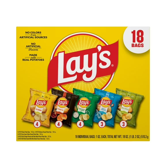Lay's Snacks Mix Potato Chips Variety Pack, 1 oz, 18 Count
