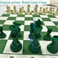 Standard International Tournament Full Chess Set. Consist of a Green & White 19.69in x 19.69in Board and 32 green & white pieces, w/ The King standing at 95mm tall.