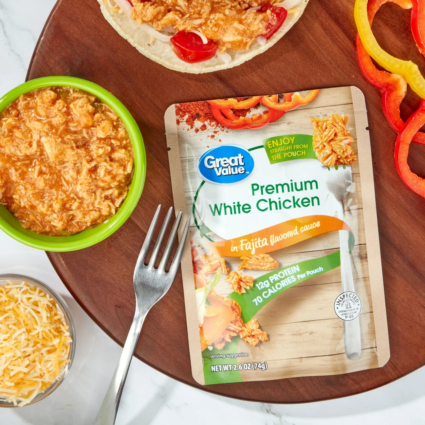 Great Value Premium White Chicken, in Fajita Flavored Sauce, 2.6 Ounce in Aluminum Pouch