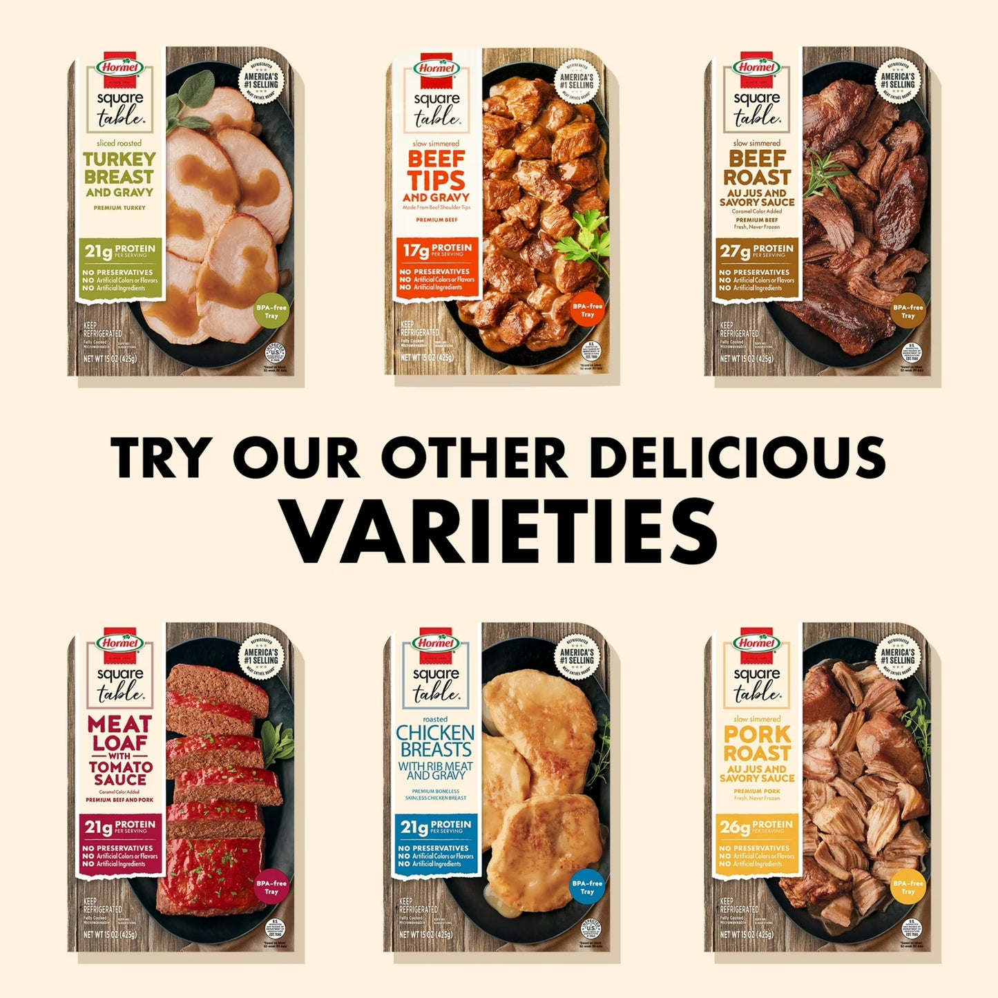 HORMEL SQUARE TABLE Roasted Chicken Breasts & Gravy Entr e Refrigerated 15 oz Plastic Tray