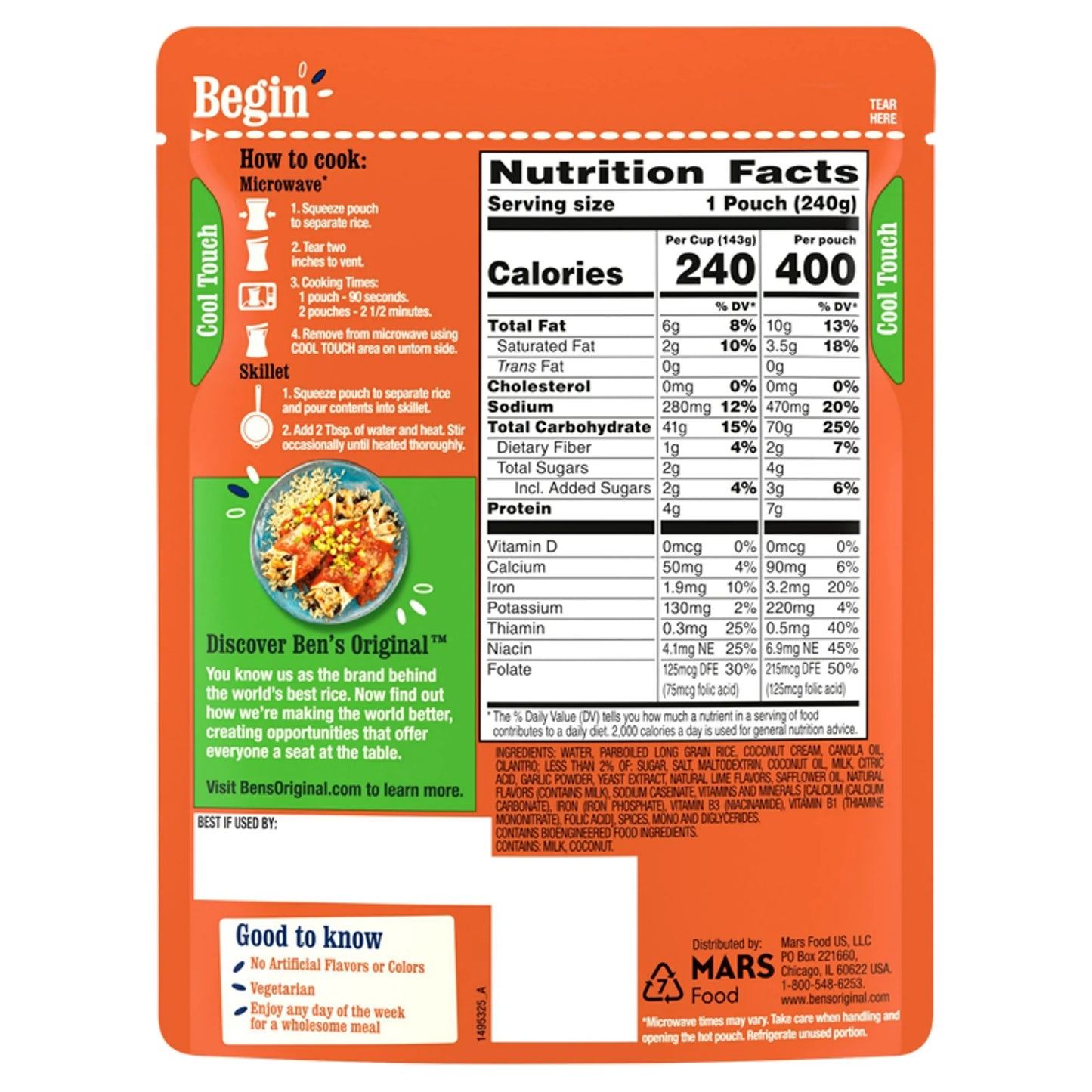 Ben's Original Ready Rice, Cilantro Lime Flavored, Easy Dinner Side, 8.5 Ounce Pouch