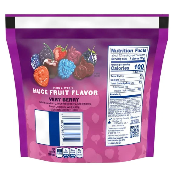 Jolly Rancher Gummies Very Berry Assorted Fruit Flavored Candy, Resealable Bag 13 oz