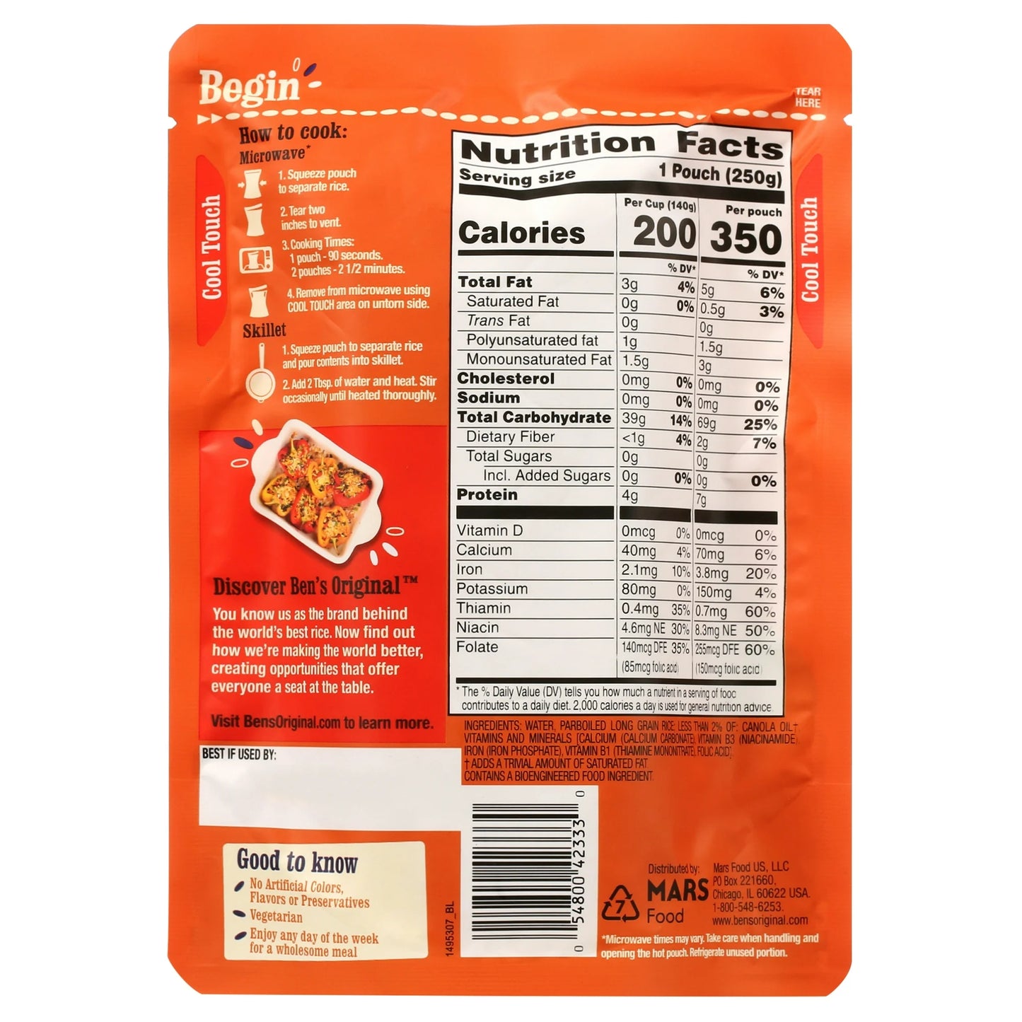 BEN'S ORIGINAL Ready Rice Original Long Grain White Rice, Easy Dinner Side, 8.8 Ounce Pouch