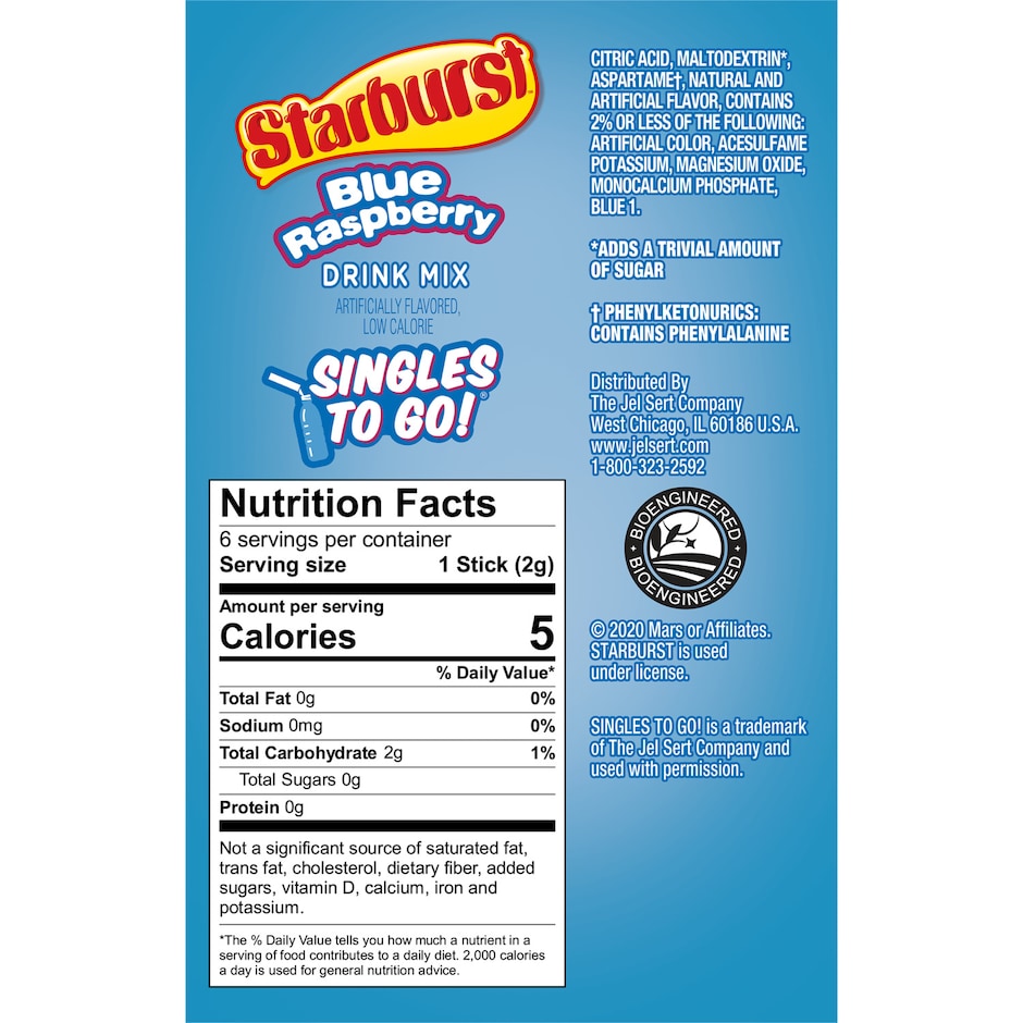 Starburst Blue Raspberry Singles-To-Go Drink Mix Packets, 6-ct. Box