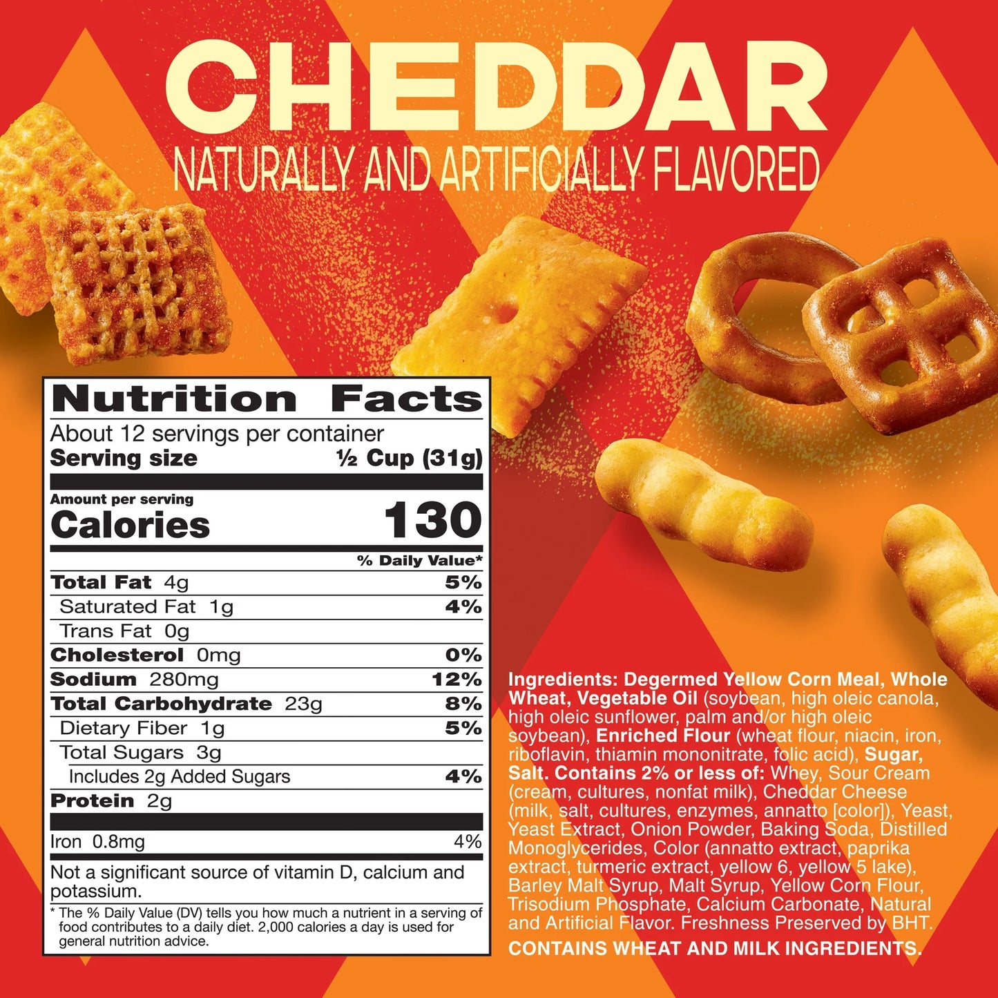 Chex Mix Cheddar Snack Mix, Savory Snack Bag, Family Size, 13.5 oz