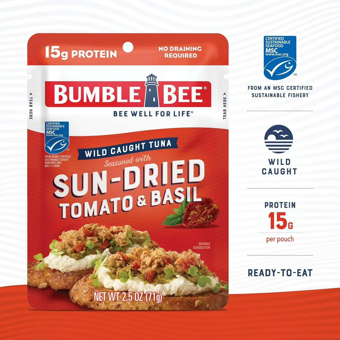 Bumble Bee Sun-Dried Tomato & Basil Seasoned Tuna, 2.5 oz Pouch