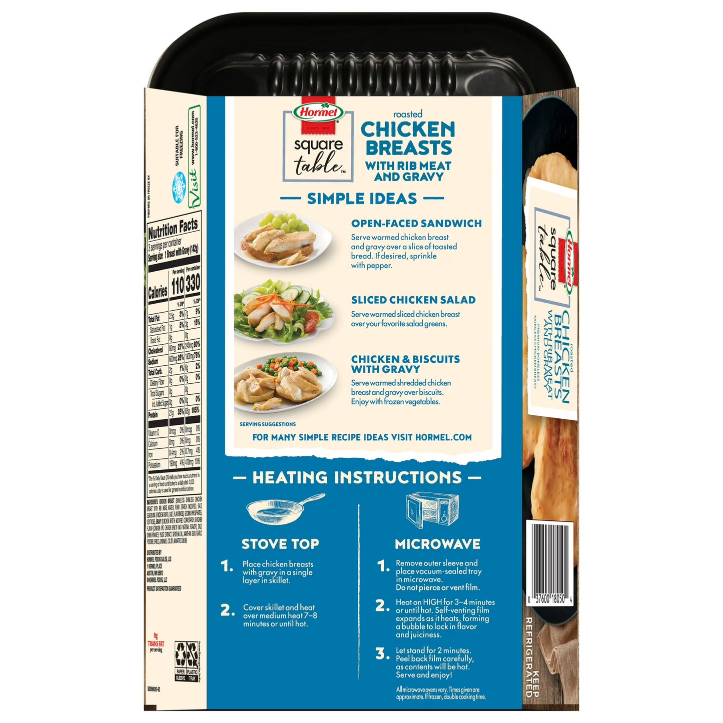 HORMEL SQUARE TABLE Roasted Chicken Breasts & Gravy Entr e Refrigerated 15 oz Plastic Tray