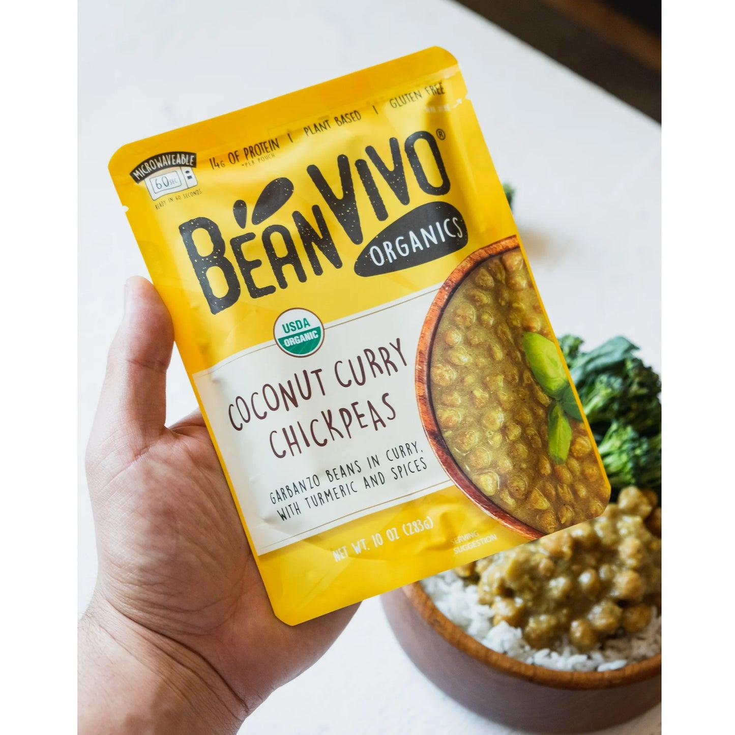 BeanVIVO Organics Plant Based Coconut Curry Chickpeas, Microwaveable, Gluten-Free, 10 oz Pouch