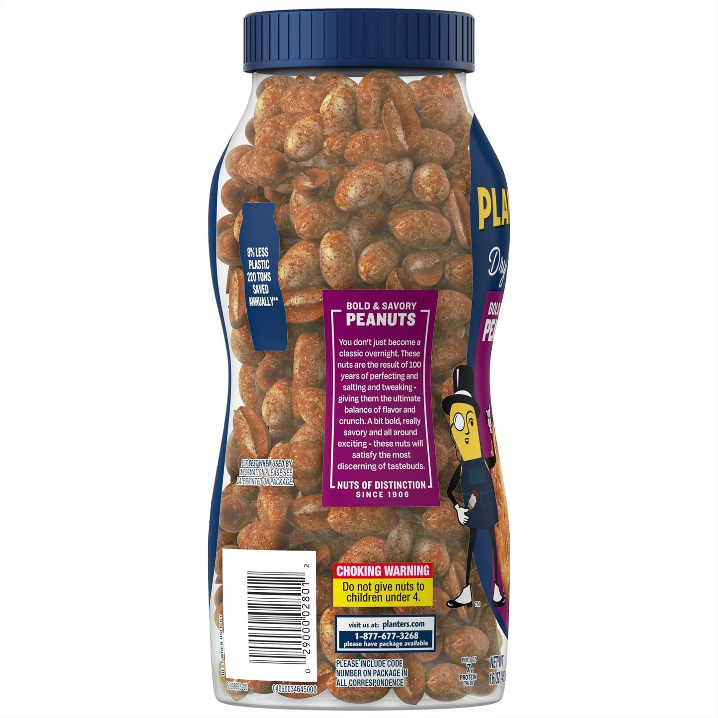 PLANTERS Dry Roasted Bold & Savory Peanuts, Party Snacks, Plant-Based Protein, 16 Oz Jar