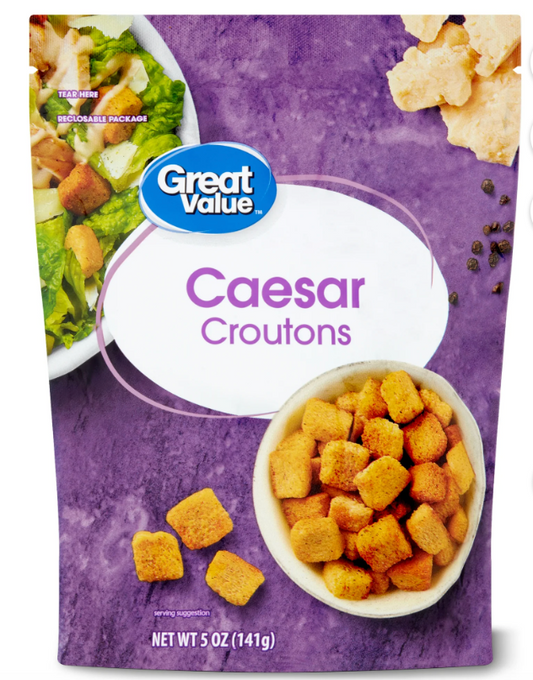 Great Value Caesar Croutons, 5 oz Resealable Bag, Oven Baked