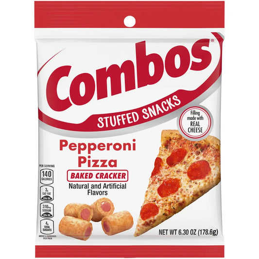 COMBOS Stuffed Snacks Pepperoni Pizza Baked Cracker Snacks, 6.3 oz