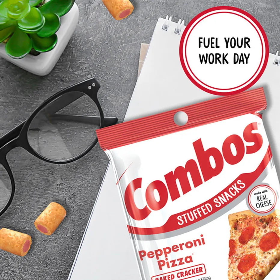 COMBOS Stuffed Snacks Pepperoni Pizza Baked Cracker Snacks, 6.3 oz