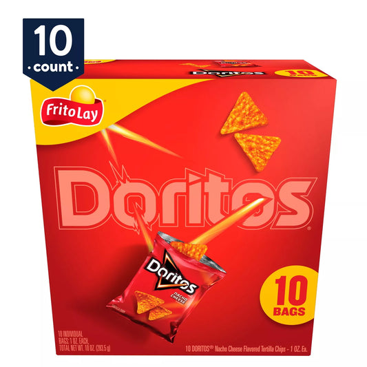 Doritos Nacho Cheese Tortilla Snack Chips, 10oz, 10 Count
