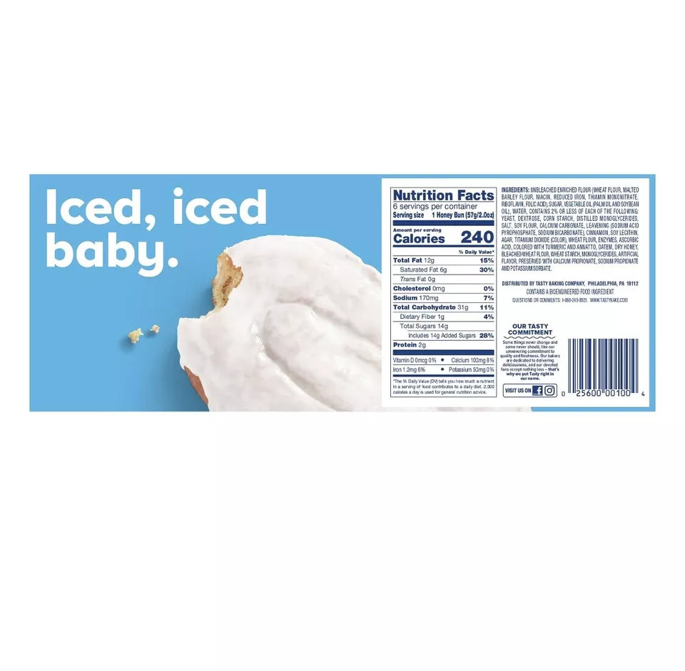 Tastykake Iced Honey Buns with Swirl of Cinnamon, 12 oz (6 count)