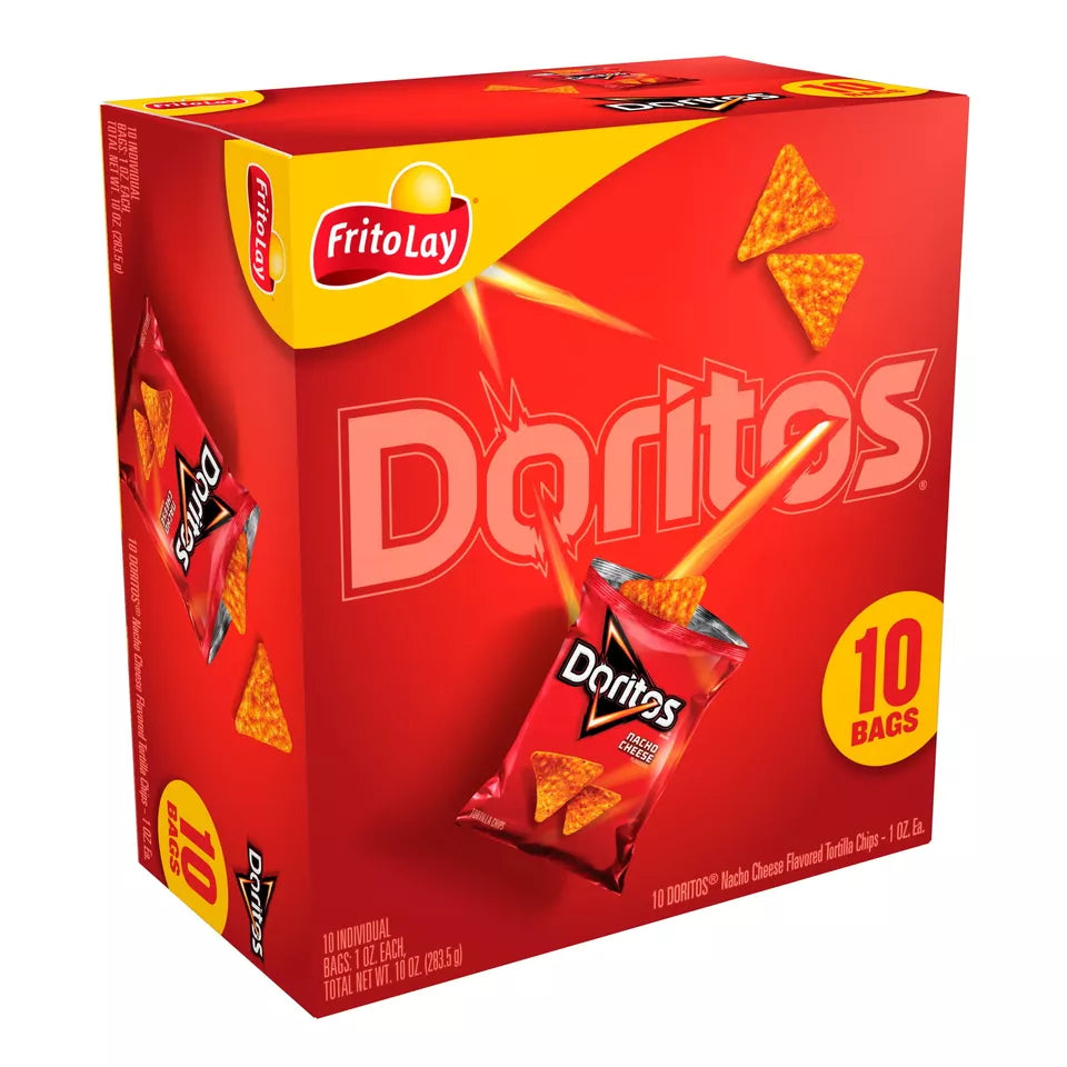 Doritos Nacho Cheese Tortilla Snack Chips, 10oz, 10 Count